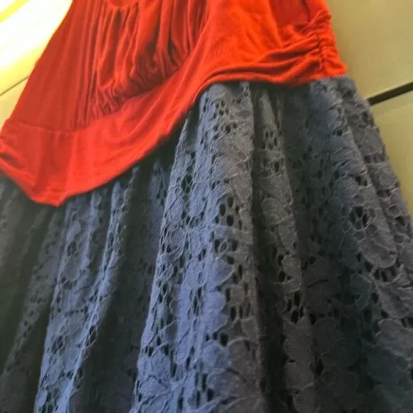 Maitai Red Pleated Top and Navy Lace Mini Dress, Size 2X - Picture 4 of 9
